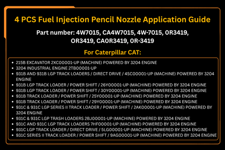 4 PCS Fuel Injection Pencil Nozzle 4W7015 4W-7015 0R3419 0R-3419 Fits for Caterpillar CAT 215B E180 931B 931C 935B 935C 943 953 Engine 3204