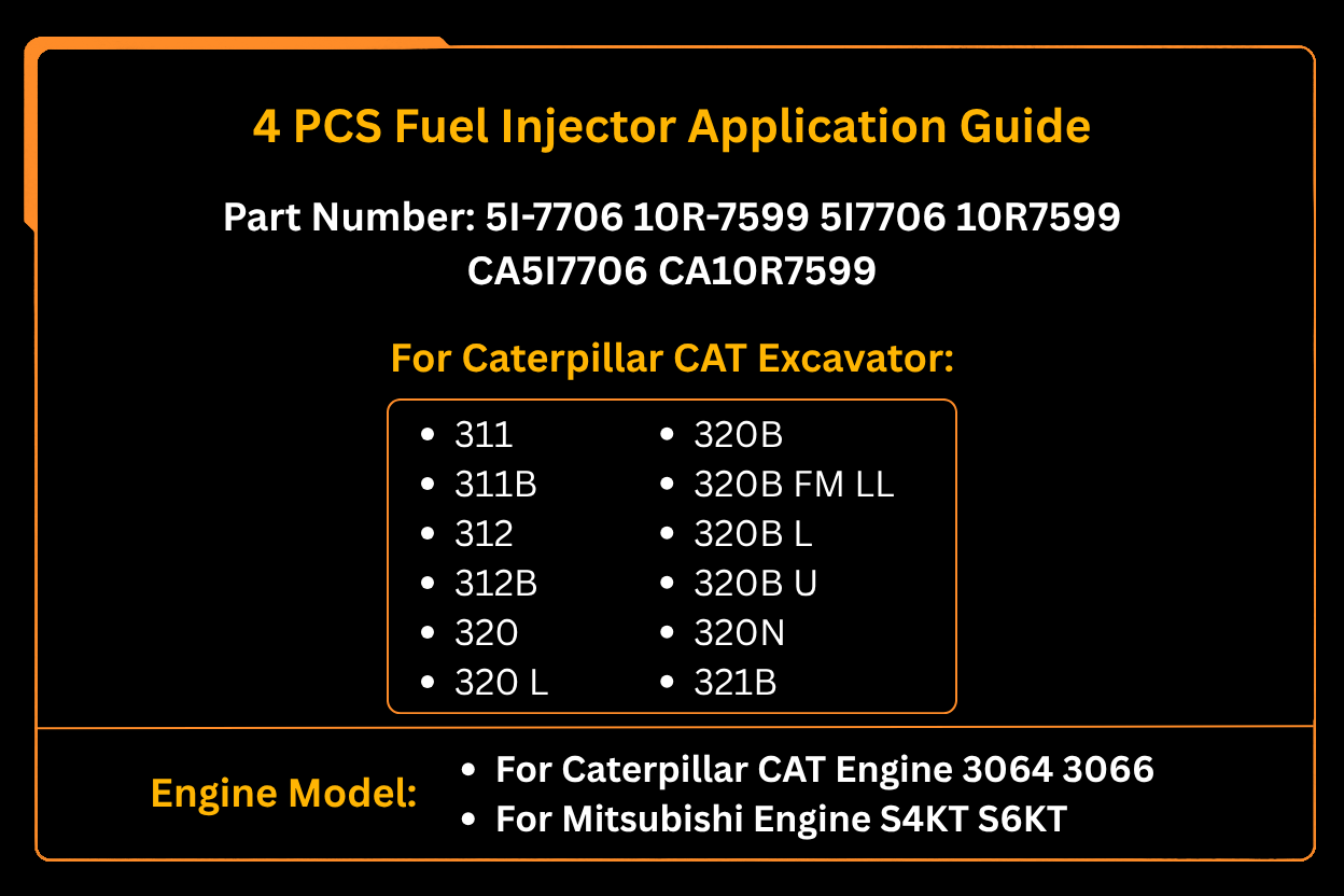 4 STK drivstoffinjektor 5I-7706 5I7706 10R-7599 10R7599 Passer til Caterpillar CAT Engine 3064 3066 S4KT S6KT