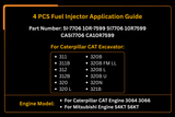 Injecteur de carburant 4 pièces 5I-7706 5I7706 10R-7599 10R7599, adapté au moteur Caterpillar CAT 3064 3066 S4KT S6KT