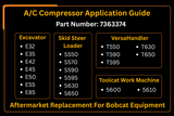 A/C Compressor 7363374 Aftermarket Replacement For Bobcat s550 s570 s590 s595 s630 s650 t550 t590 t595 t630 t650 e32 e35 e42 e45 e50 e55 e85