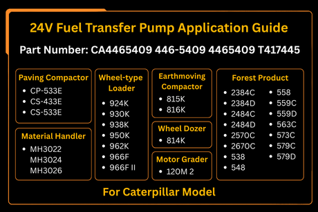 24V Fuel Transfer Pump 446-5409 4465409 Compatible Fits for Caterpillar CAT C4.4 C6.6 C7.1 312E 312F 313F 924K 930K 938K