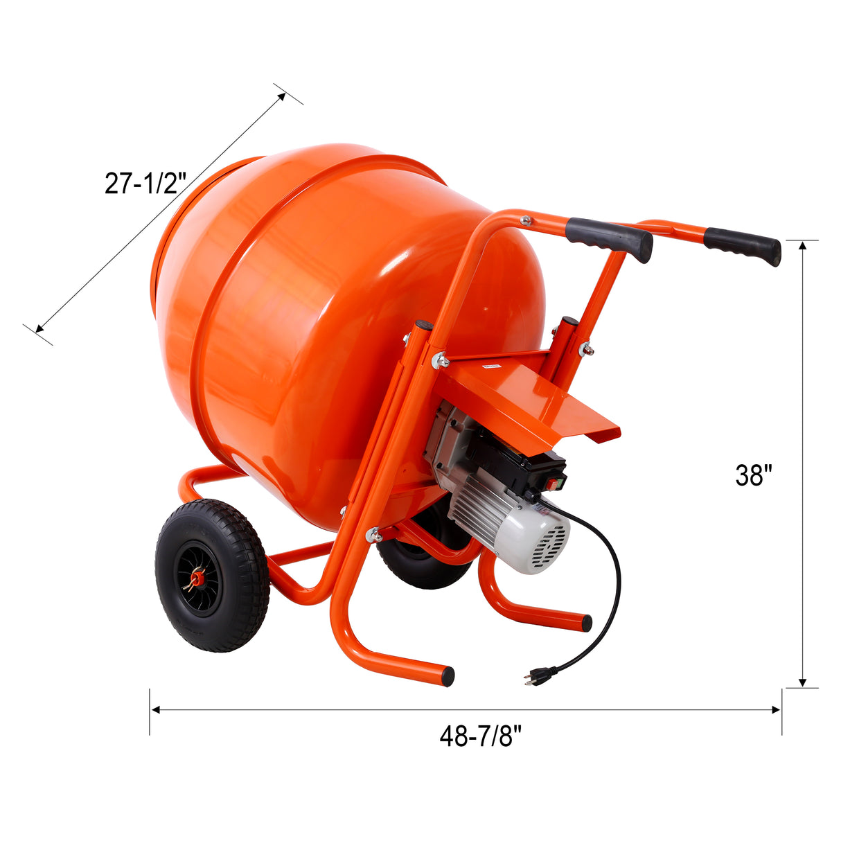 224L 8CUFT Horizontal Portable Cement Mixer Wheel Barrow Portable Cement Concrete Mixer 115V-60HZ