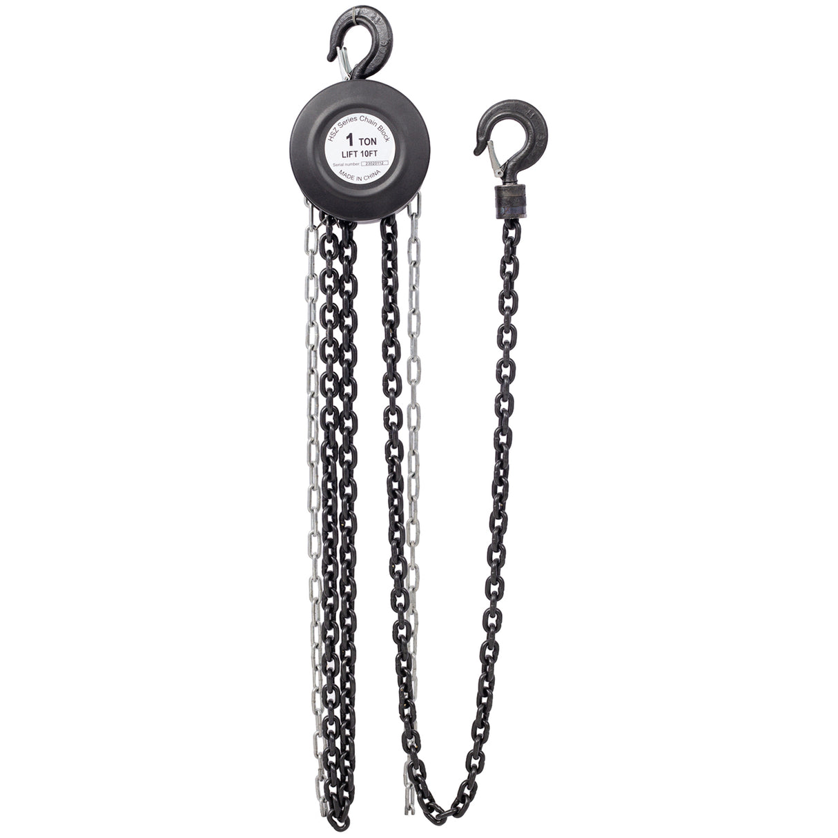 Chain Hoist 2200lbs 1T Capacity 10ft with 2 Heavy Duty Hooks Manual Steel Construction--Black