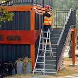 17ft Multi-Position Foldable Aluminum Ladder A-Frame and Straight Ladder ANSI 250lbs--Grey