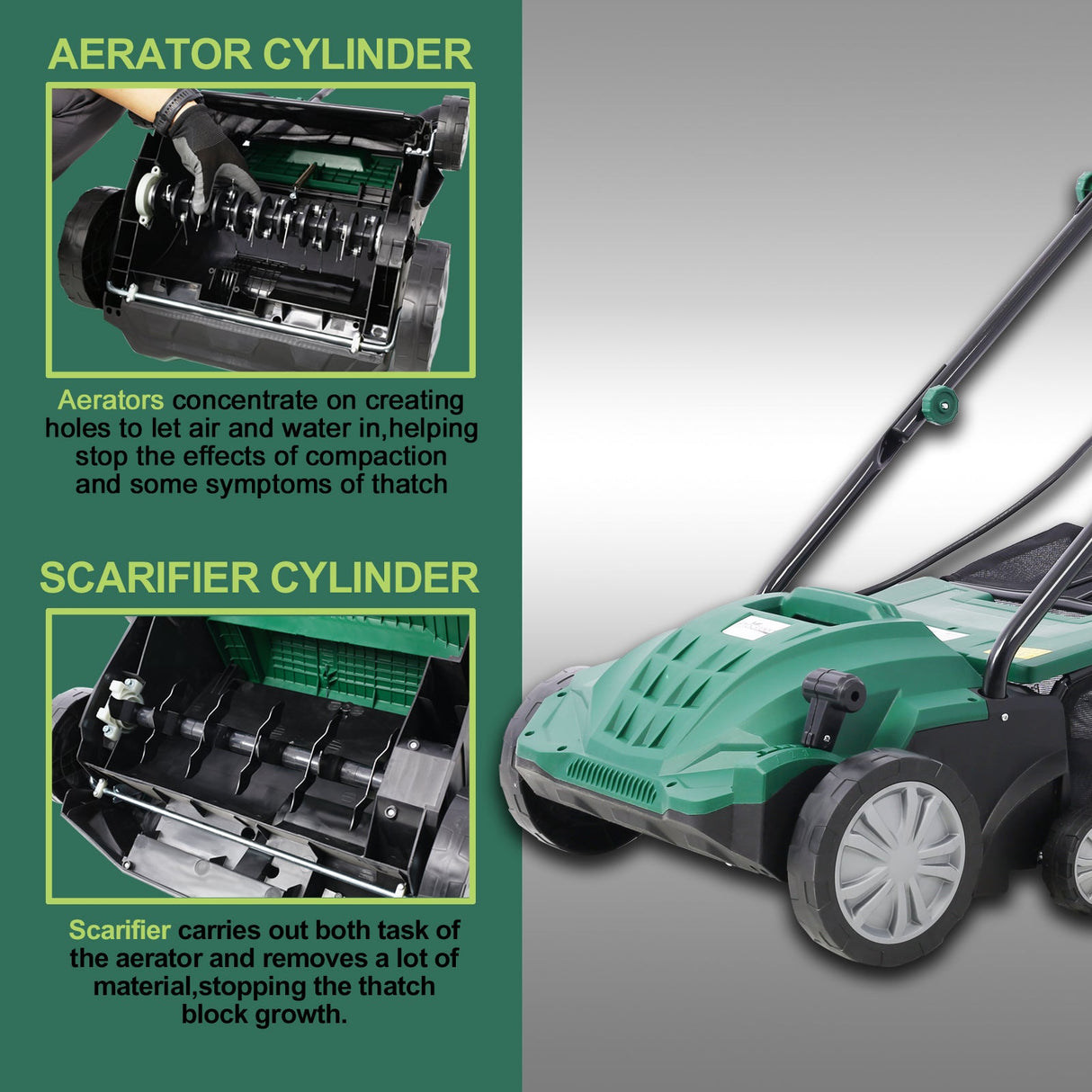2 - in - 1 13Inch Electric Dethatcher Scarifier 12 Amp with Removable Collection Bag Extra Large 31.7QT - Fab Heavy Parts