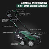 2 - in - 1 16Inch Electric Dethatcher Scarifier 15 Amp with Removable Collection Bag Extra Large 58QT - Fab Heavy Parts