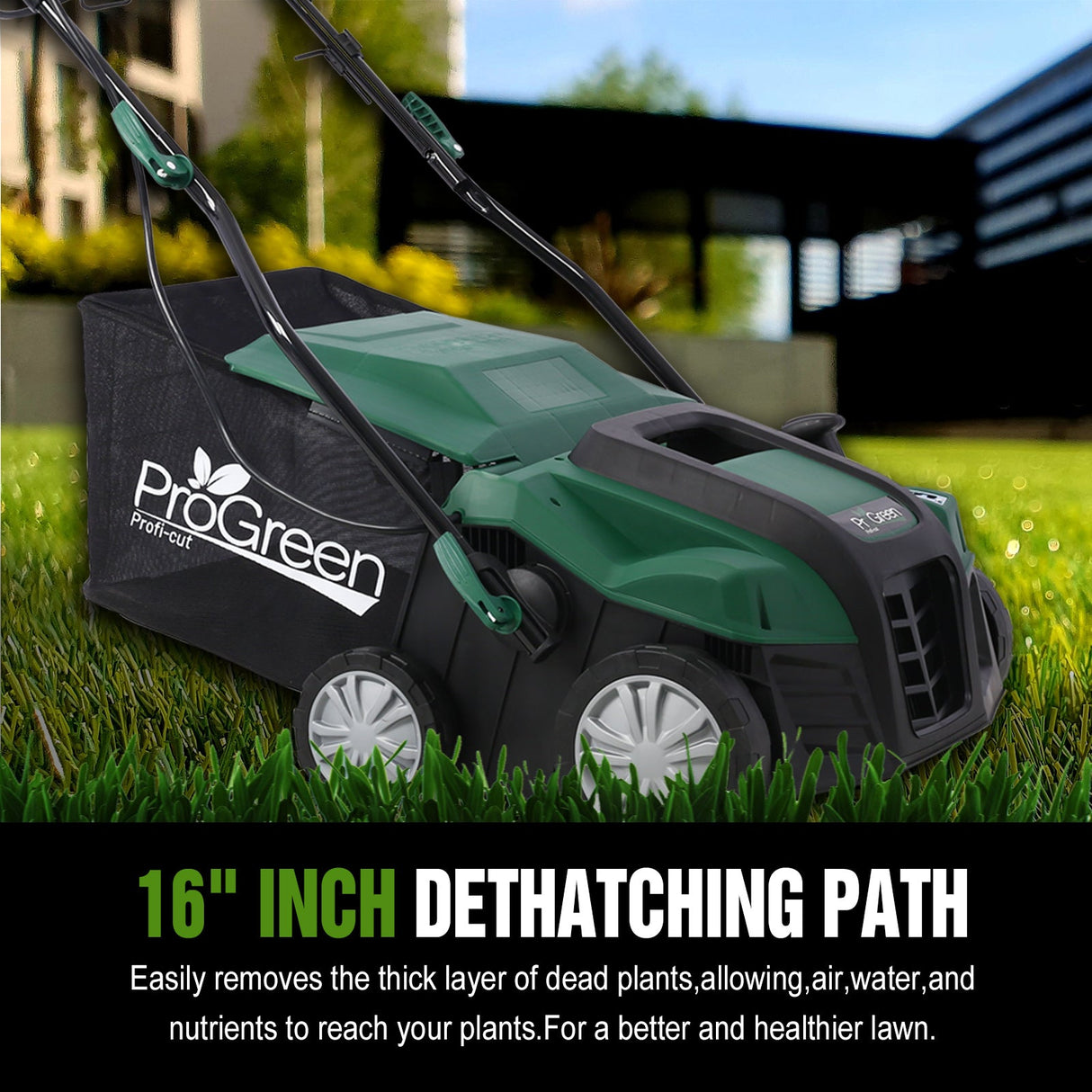 2 - in - 1 16Inch Electric Dethatcher Scarifier 15 Amp with Removable Collection Bag Extra Large 58QT - Fab Heavy Parts