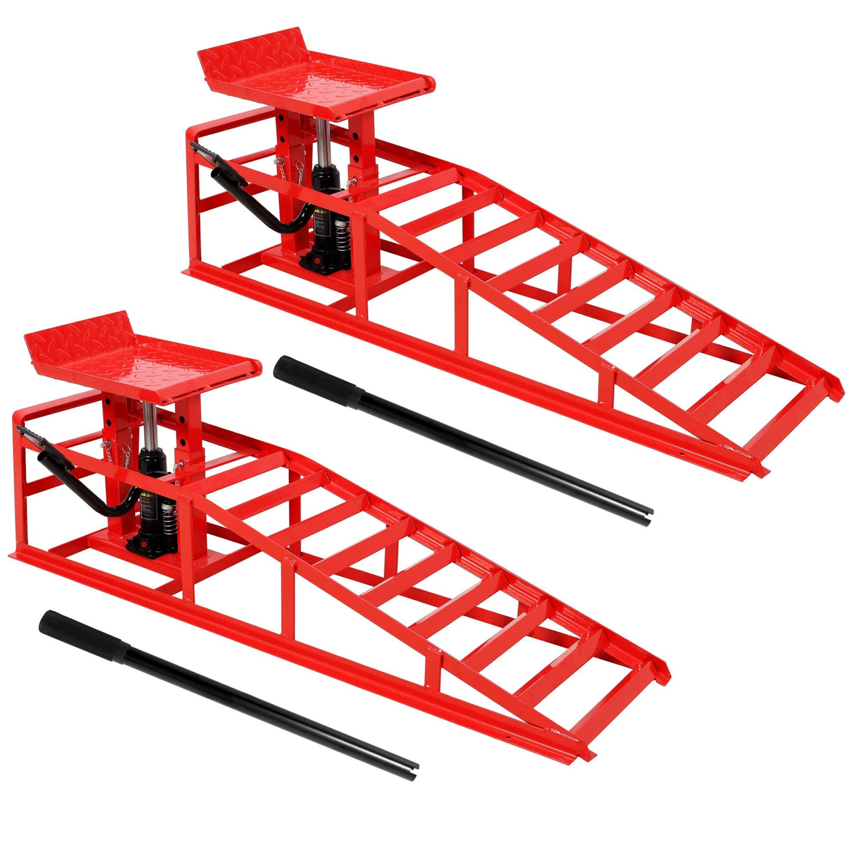 2 Pack 5 Ton Auto Car Truck Service Ramps Lifts with Pedal - Red - Fab Heavy Parts
