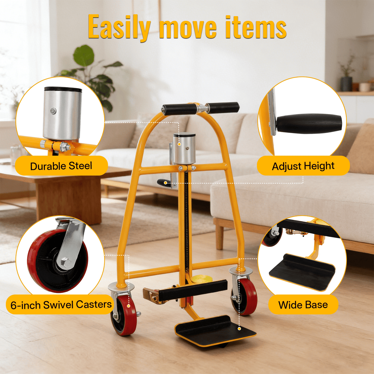 2 Pack Heavy Duty Furniture and Crate Mover Industrial Machinery Mover - Yellow - Fab Heavy Parts