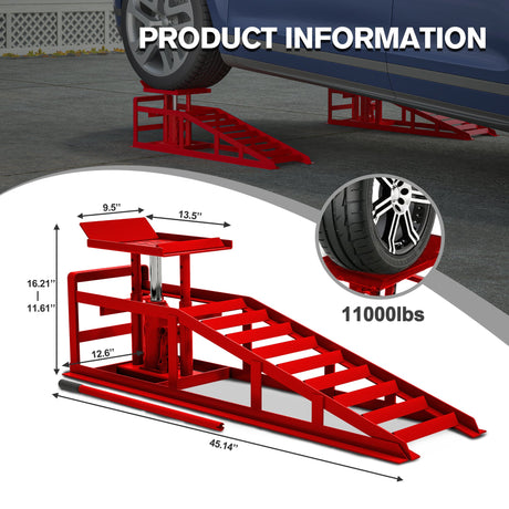 2 Pack Hydraulic Car Ramps 5T 11000lbs Low Profile Car Lift Service Ramps Truck Trailer Garage - Red - Fab Heavy Parts