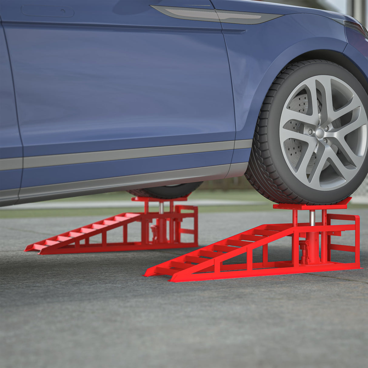 2 Pack Hydraulic Car Ramps 5T 11000lbs Low Profile Car Lift Service Ramps Truck Trailer Garage - Red - Fab Heavy Parts