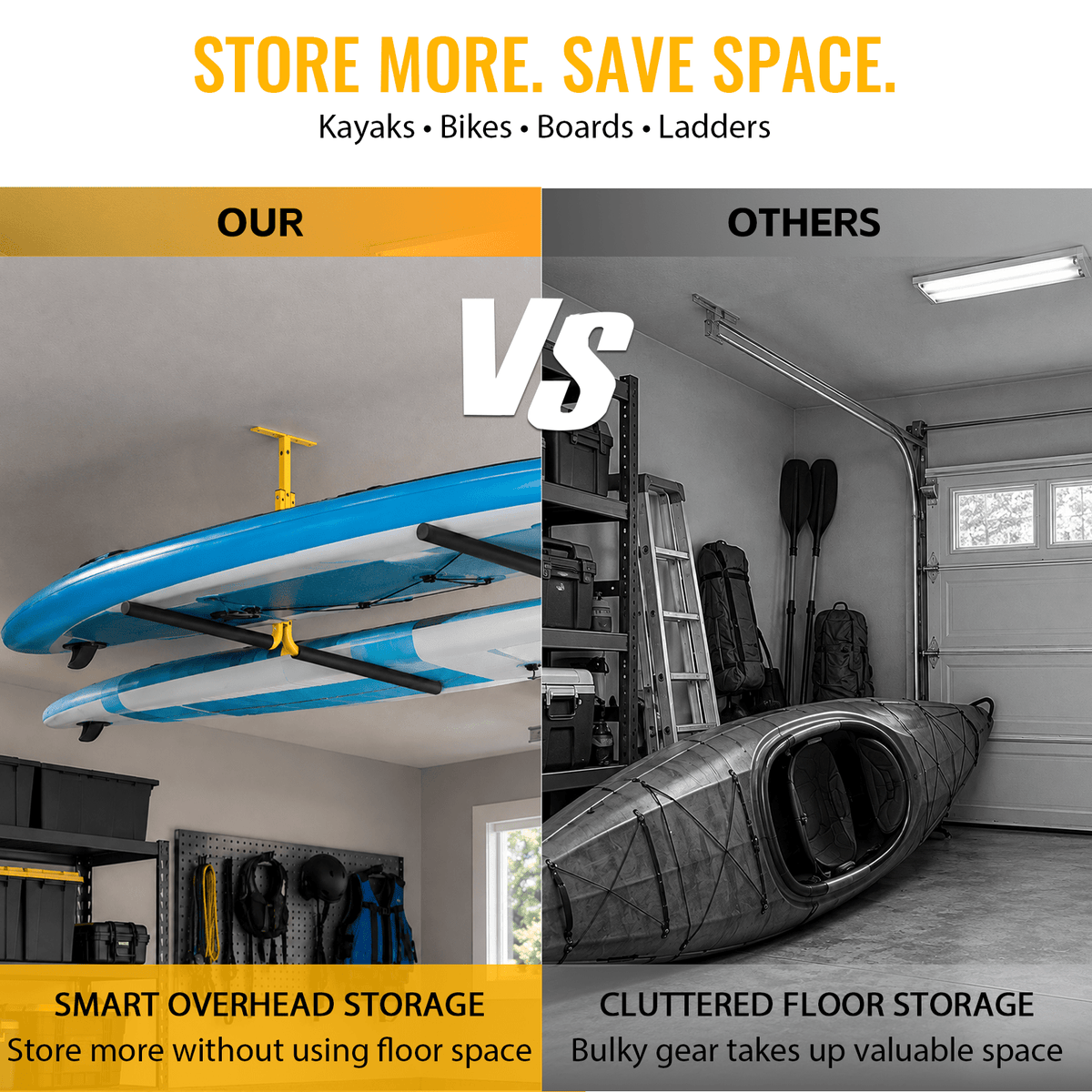 2 Pack Kayak Ceiling Storage Rack Overhead Garage Hanger Adjustable Heavy Duty Ceiling Mount Storage Rack - Fab Heavy Parts