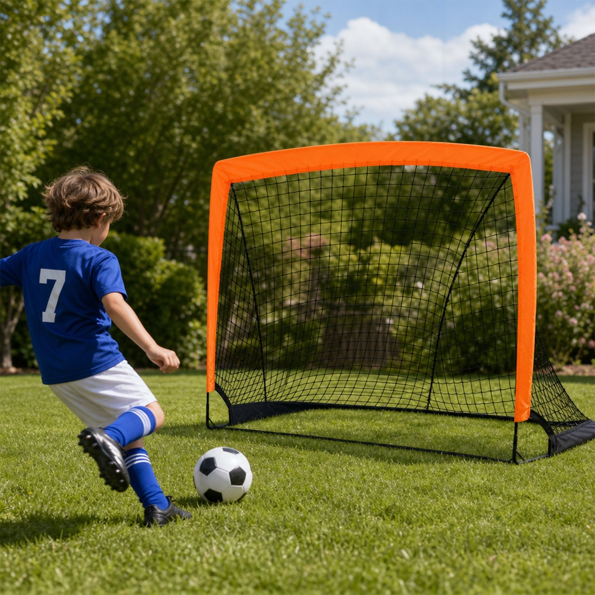 2 Pack Pop Up Soccer Goals Portable Soccer Nets for Backyard Games & Soccer Training - Orange - Fab Heavy Parts