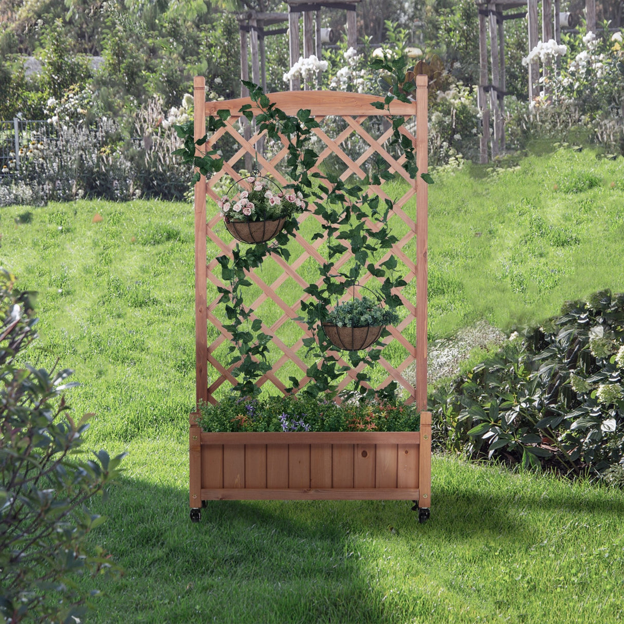 2 Pack Raised Garden Bed with Trellis Wooden Planter Box & Plant Stand with Climbing Racks - Fab Heavy Parts