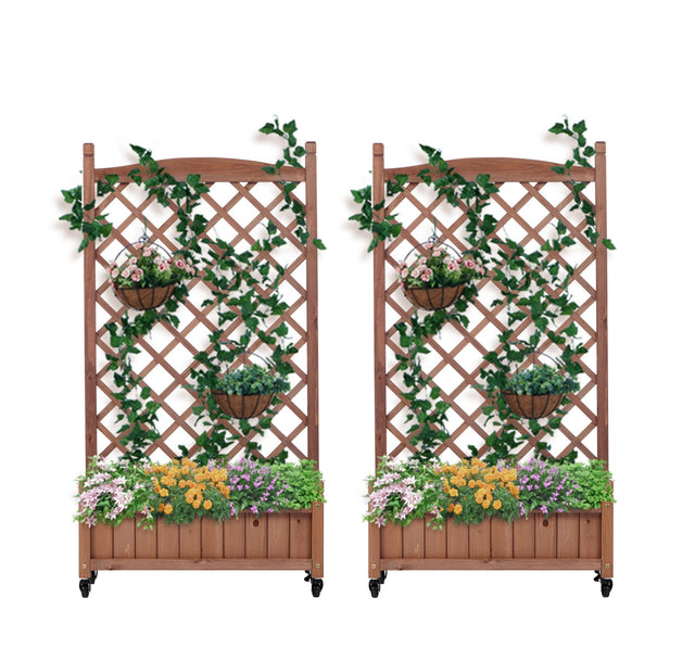 2 Pack Raised Garden Bed with Trellis Wooden Planter Box & Plant Stand with Climbing Racks - Fab Heavy Parts