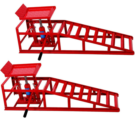 2 Pack Ramps Lifts Garage Hydraulic Black 5 Ton Automotive Repair Frame - Red - Fab Heavy Parts