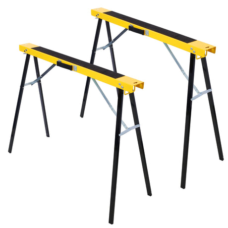 2 Pack Saw Horses Folding Portable Work with Fast Open Legs Convenient Handle Heavy Duty Steel Sawhorse Fully Assembled - Yellow+Black - Fab Heavy Parts
