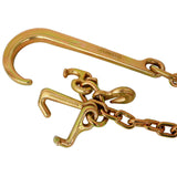 2 Pcs Grade 70 5/16 Inch x 10 Feets Transport Tow Chain J Hook Long Shank w/R T Grab Yellow Zinc - 3,700 lbs. Safe Working Load - Fab Heavy Parts
