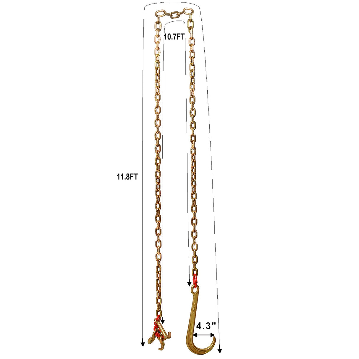 2 PCS J Hook Chain 5/16 in x 10 ft Bridle Tow G80 Bridle Transport Alloy Steel with 2 G70 J Hooks 9260 Lbs Break Strength - Fab Heavy Parts
