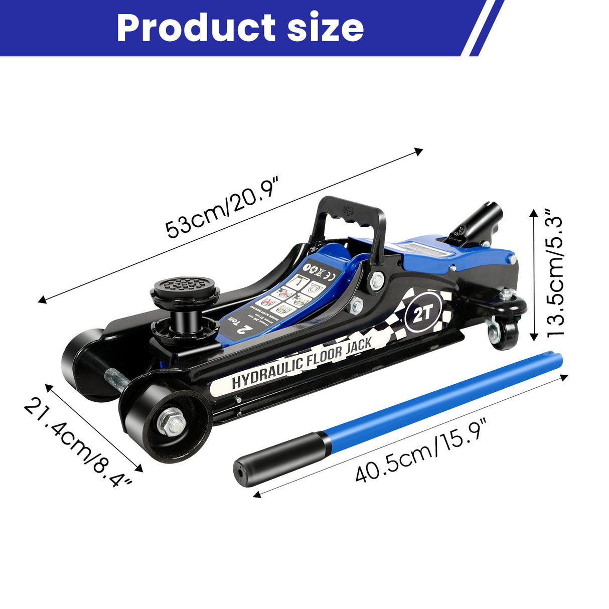 2 Ton 4400lbs Low Profile Floor Jack Hydraulic Lifting Range 85mm/3.35" - 360mm/14.17" - Blue - Fab Heavy Parts