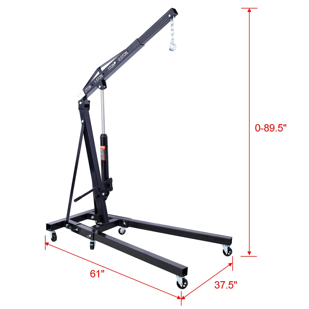 2 Ton Folding Engine Cherry Picker Shop Crane Hoist Lift Heavy Duty Steel with 6 Iron Caster Wheels Black - Fab Heavy Parts