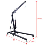 2 Ton Folding Engine Cherry Picker Shop Crane Hoist Lift Heavy Duty Steel with 6 Iron Caster Wheels Black - Fab Heavy Parts