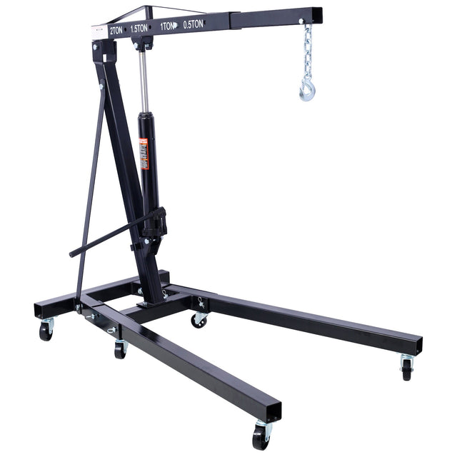 2 Ton Folding Engine Cherry Picker Shop Crane Hoist Lift Heavy Duty Steel with 6 Iron Caster Wheels Black - Fab Heavy Parts