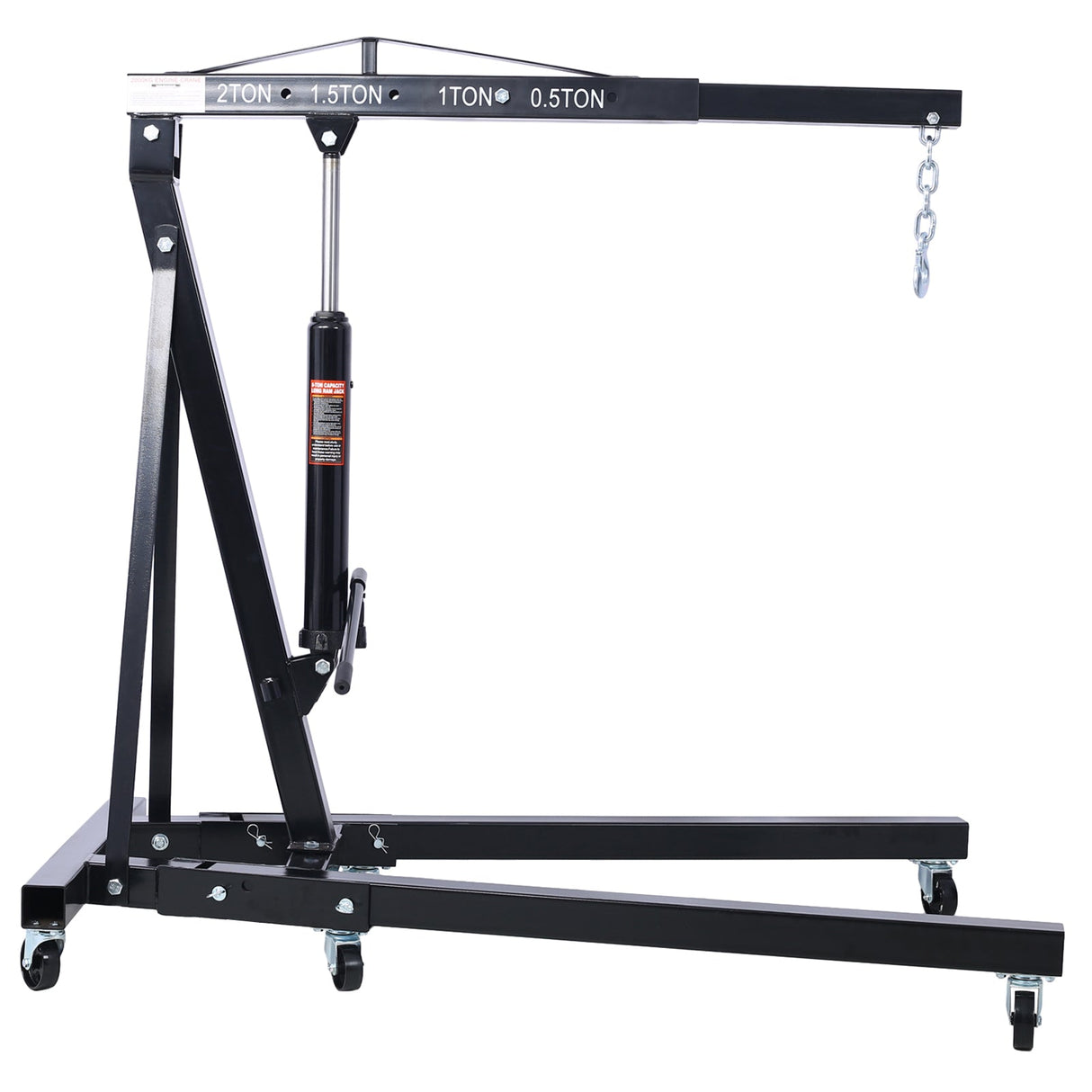 2 Ton Folding Engine Cherry Picker Shop Crane Hoist Lift Heavy Duty Steel with 6 Iron Caster Wheels Black - Fab Heavy Parts