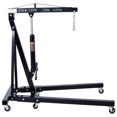 2 Ton Folding Engine Cherry Picker Shop Crane Hoist Lift Heavy Duty Steel with 6 Iron Caster Wheels Black - Fab Heavy Parts