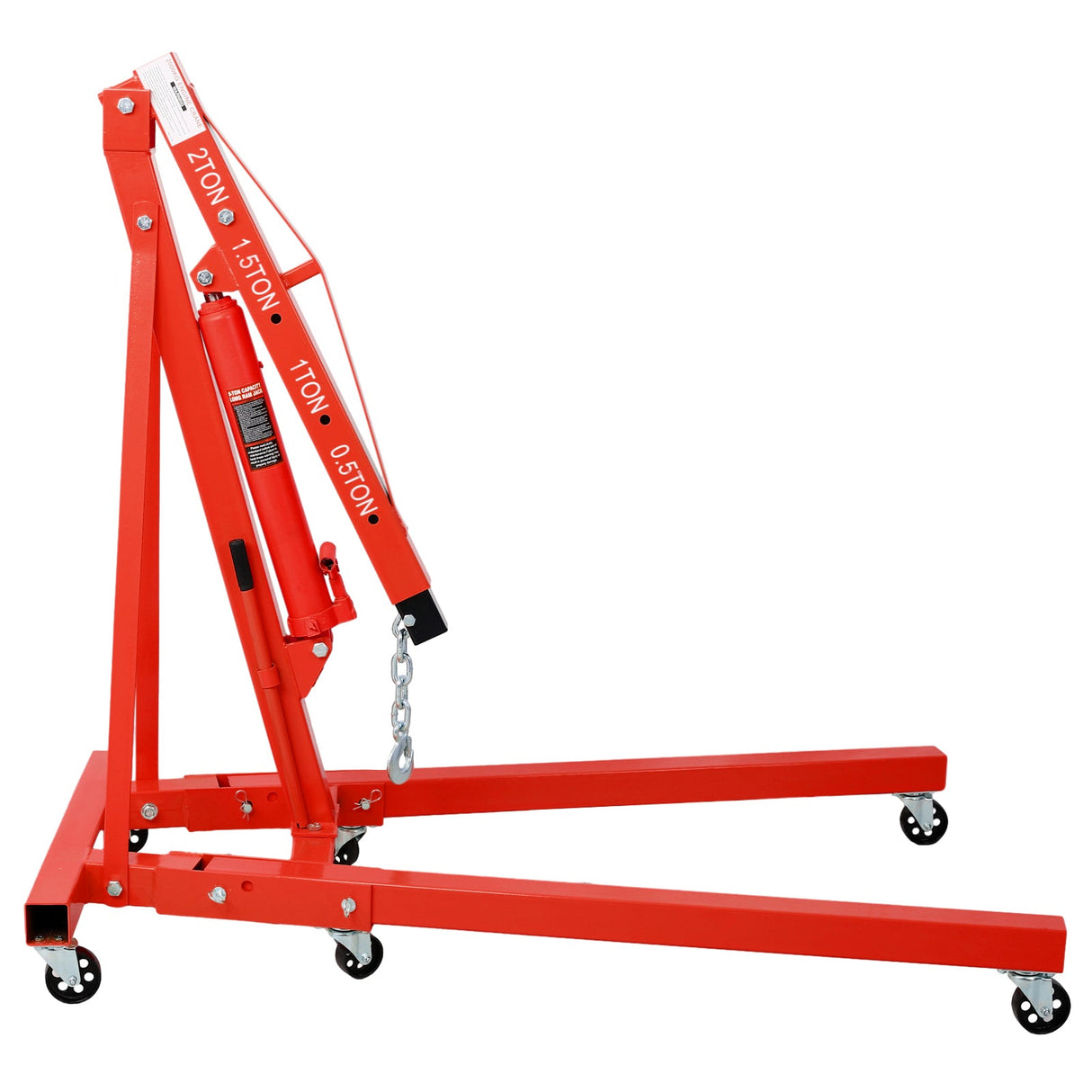 2 Ton Folding Engine Hoist Cherry Picker Shop Crane Lift 4000 lbs Capacity Heavy Duty Steel with 6 Iron Caster Wheels - Red - Fab Heavy Parts