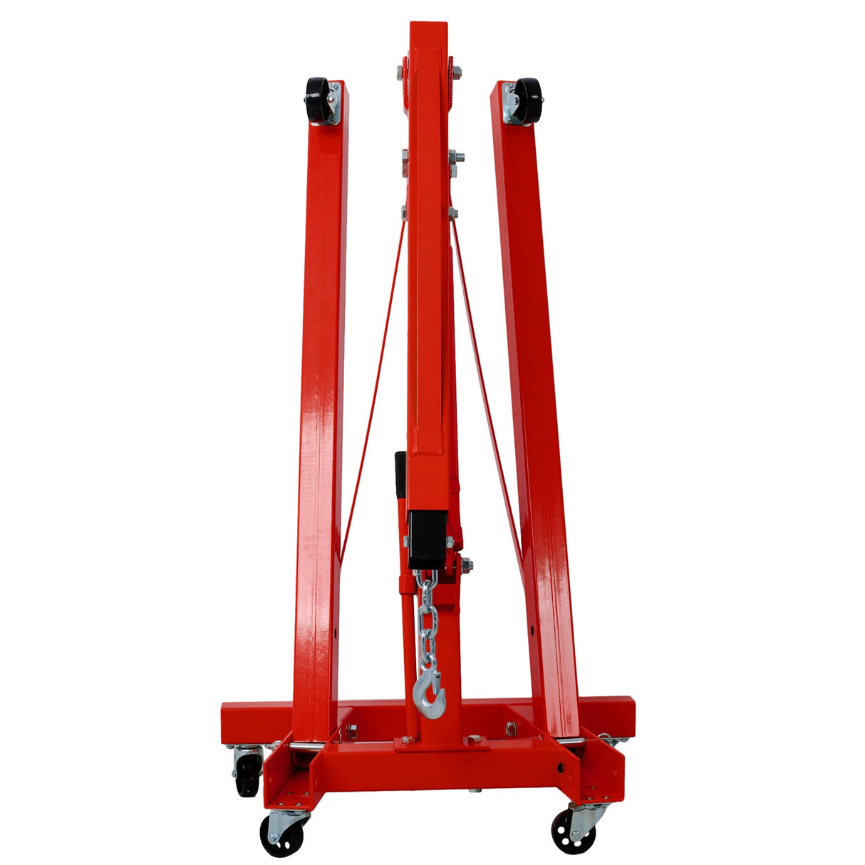 2 Ton Folding Engine Hoist Cherry Picker Shop Crane Lift 4000 lbs Capacity Heavy Duty Steel with 6 Iron Caster Wheels - Red - Fab Heavy Parts