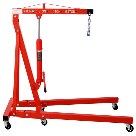 2 Ton Folding Engine Hoist Cherry Picker Shop Crane Lift 4000 lbs Capacity Heavy Duty Steel with 6 Iron Caster Wheels - Red - Fab Heavy Parts