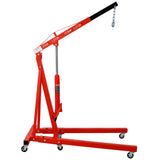 2 Ton Folding Engine Hoist Cherry Picker Shop Crane Lift Heavy Duty Steel with 6 Iron Caster Wheels - Red - Fab Heavy Parts