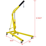 2 Ton Folding Engine Hoist Cherry Picker Shop Crane Lift Heavy Duty Steel with 6 Iron Caster Wheels - Yellow - Fab Heavy Parts