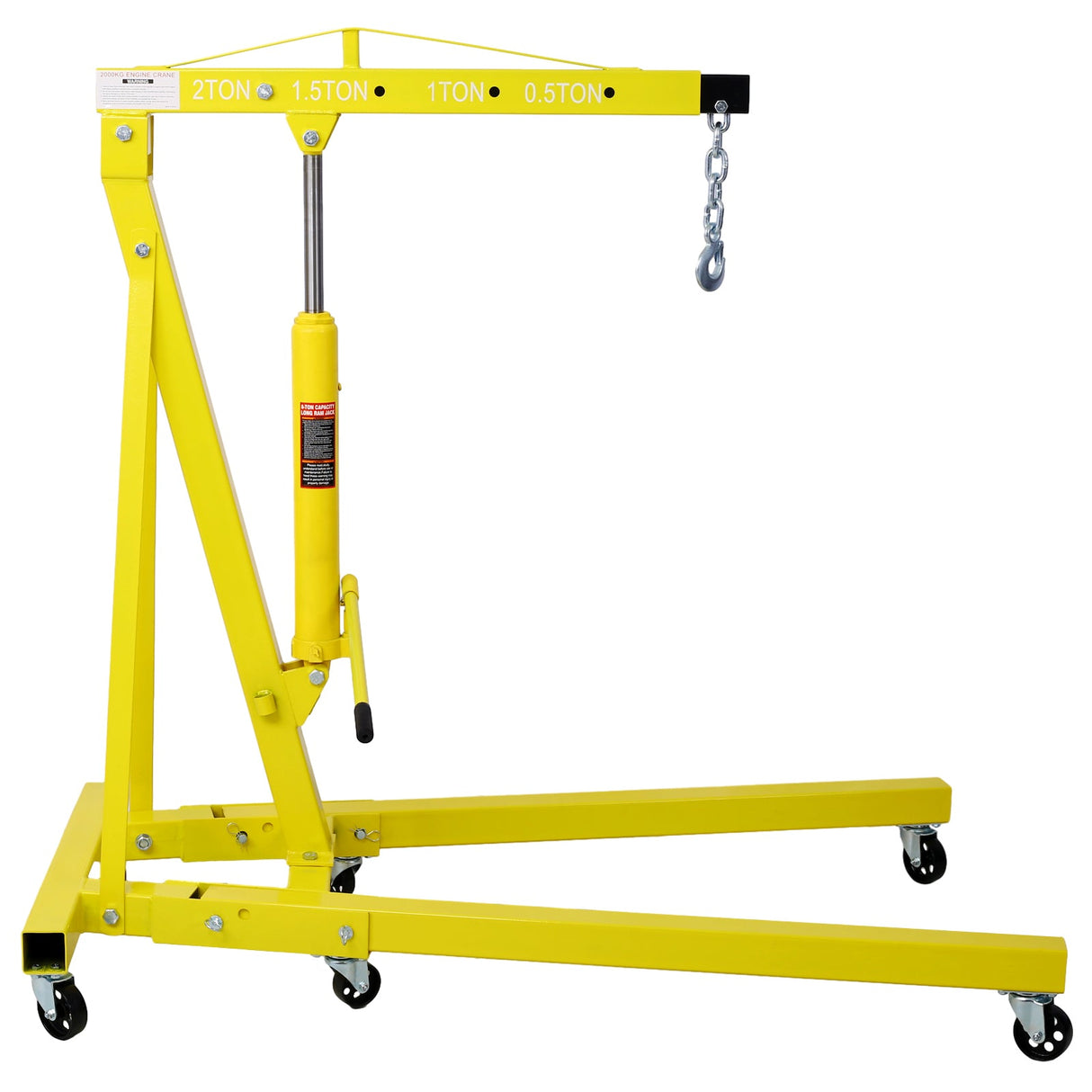2 Ton Folding Engine Hoist Cherry Picker Shop Crane Lift Heavy Duty Steel with 6 Iron Caster Wheels - Yellow - Fab Heavy Parts