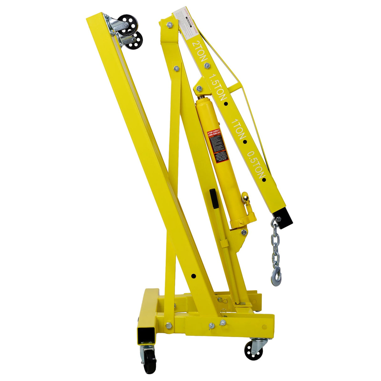 2 Ton Folding Engine Hoist Cherry Picker Shop Crane Lift Heavy Duty Steel with 6 Iron Caster Wheels - Yellow - Fab Heavy Parts