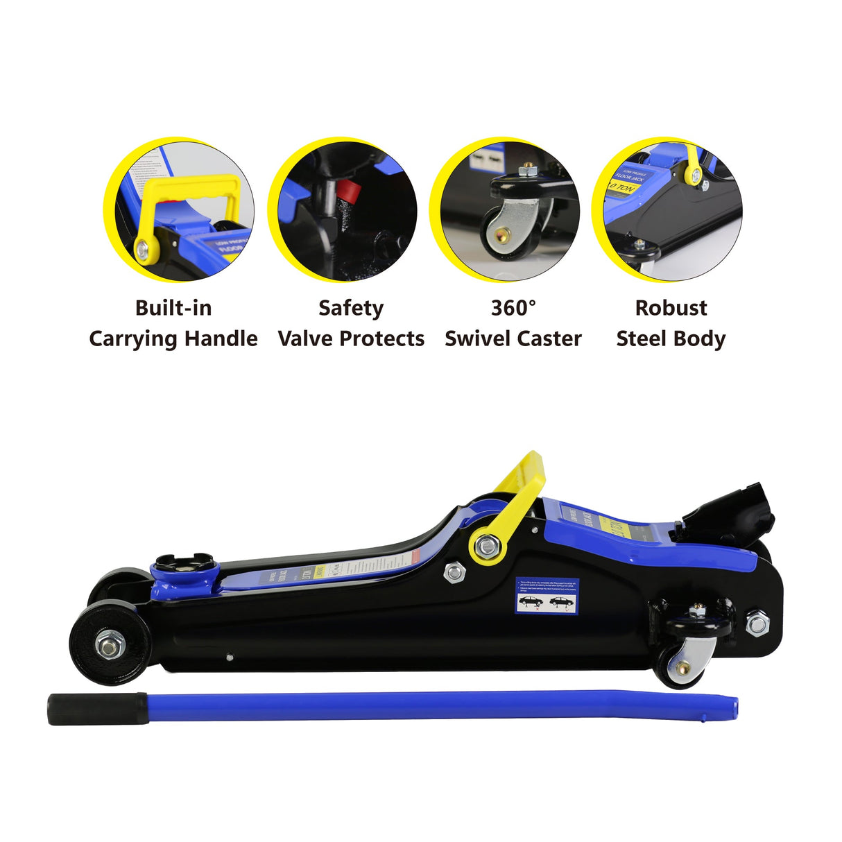 2 Ton Low Profile Floor Jack HeavyDuty Steel with Single Piston Quick Lift Pump Lifting Range 3.3" - 15.2" - Fab Heavy Parts