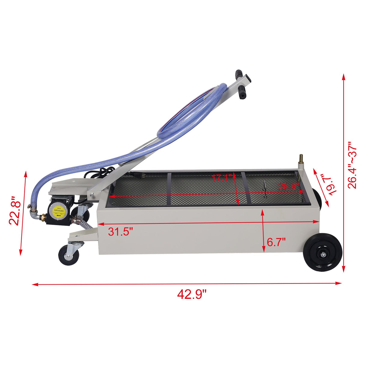20 Gallon Low - Profile Oil Drain Pan with Electric Pump - Gray - Fab Heavy Parts