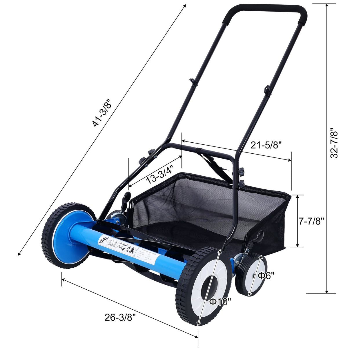 20 - Inch 5 - Blade Push Reel Lawn Mower with Grass Catcher 4 Wheels Blue - Fab Heavy Parts