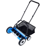 20 - Inch 5 - Blade Push Reel Lawn Mower with Grass Catcher 4 Wheels Blue - Fab Heavy Parts