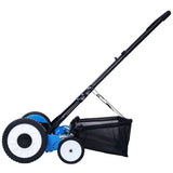 20 - Inch 5 - Blade Push Reel Lawn Mower with Grass Catcher 4 Wheels Blue - Fab Heavy Parts