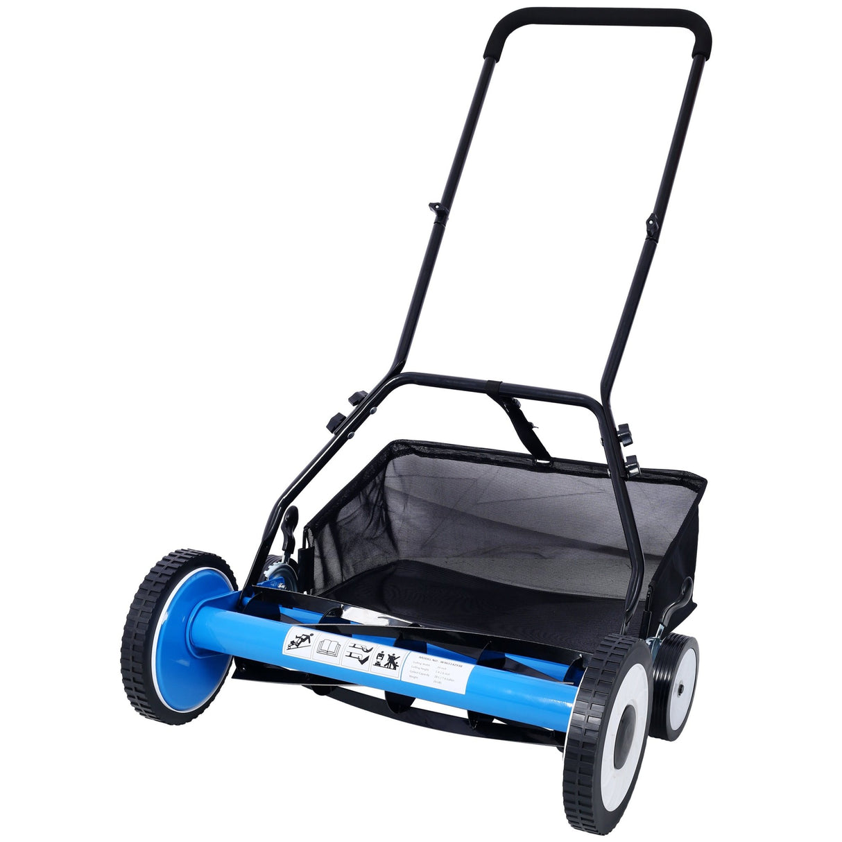 20 - Inch 5 - Blade Push Reel Lawn Mower with Grass Catcher 4 Wheels Blue - Fab Heavy Parts