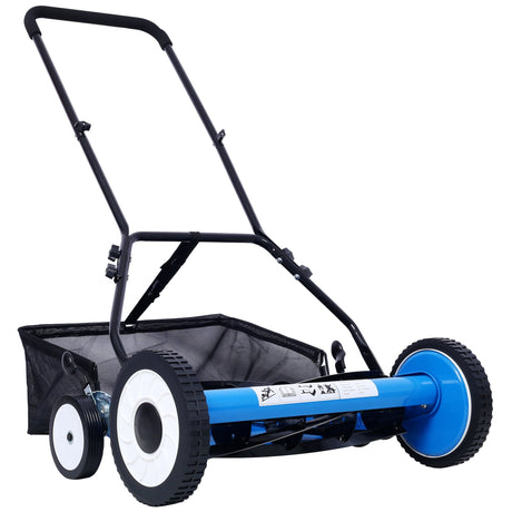 20 - Inch 5 - Blade Push Reel Lawn Mower with Grass Catcher 4 Wheels Blue - Fab Heavy Parts