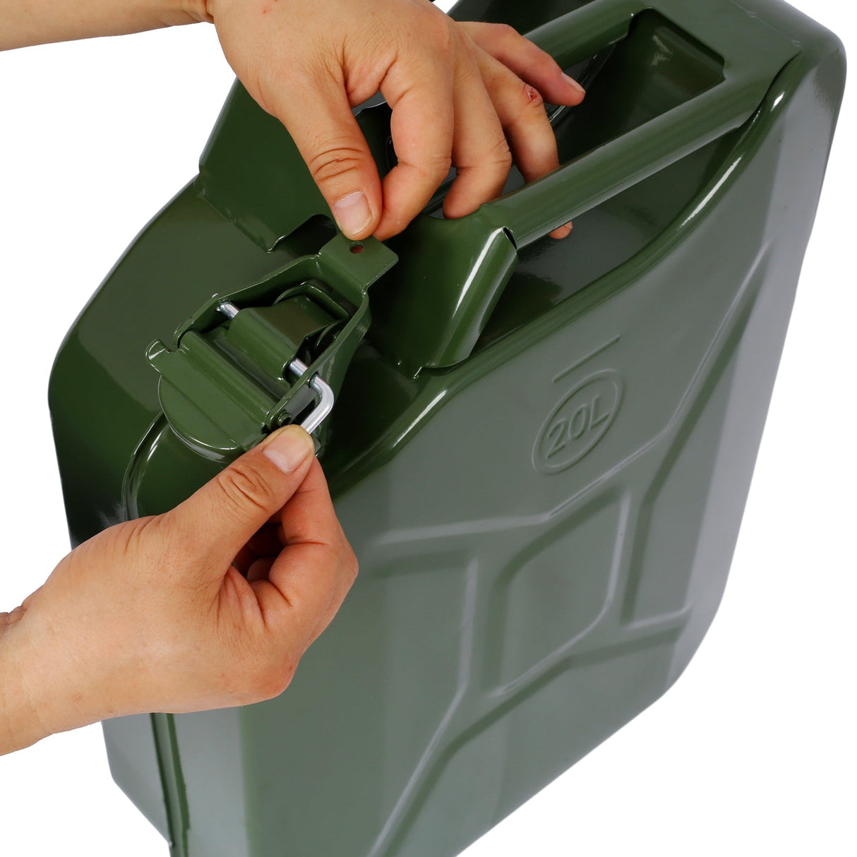20 Liter (5 Gallon) Jerry Fuel Can with Flexible Spout Portable Tank Steel Gasoline Cars Trucks Equipment Green - Fab Heavy Parts