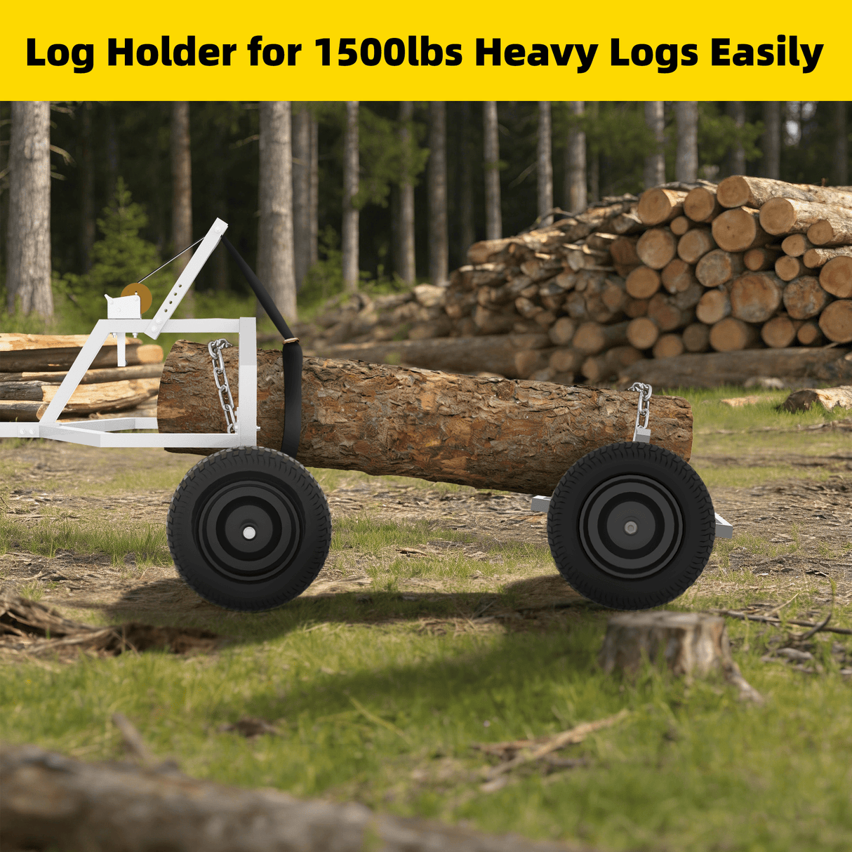 20" Log Skidding Arch & Hauler Kit 1500 lbs Capacity Log Dolly with Manual Winch Chain & Strap Heavy Duty Rust - Resistant Steel Log Carrier for Farm, Firewood & Forestry Transport - Fab Heavy Parts