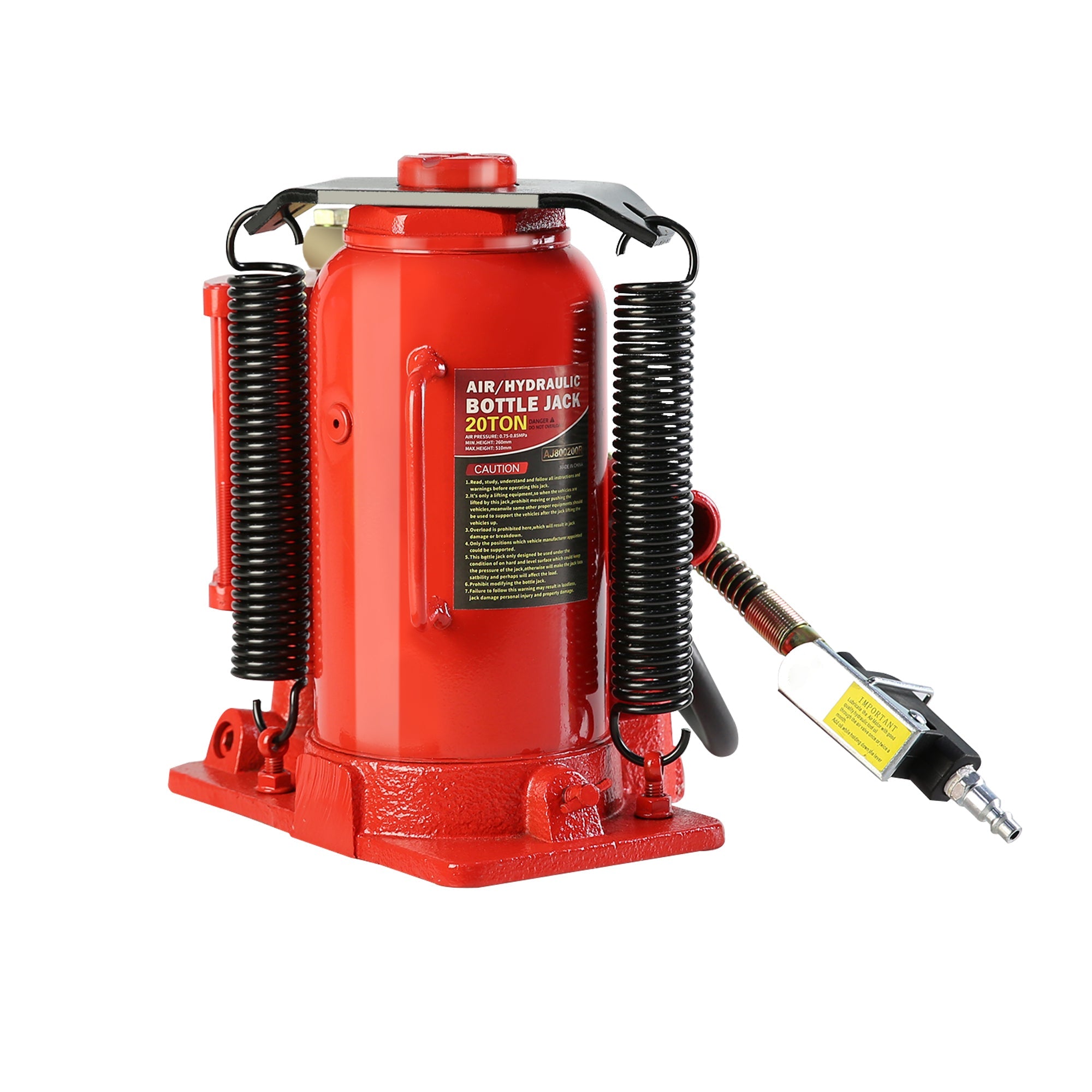 20 Ton Air Hydraulic Bottle Jack with Manual Hand Pump - Red - Fab Heavy Parts