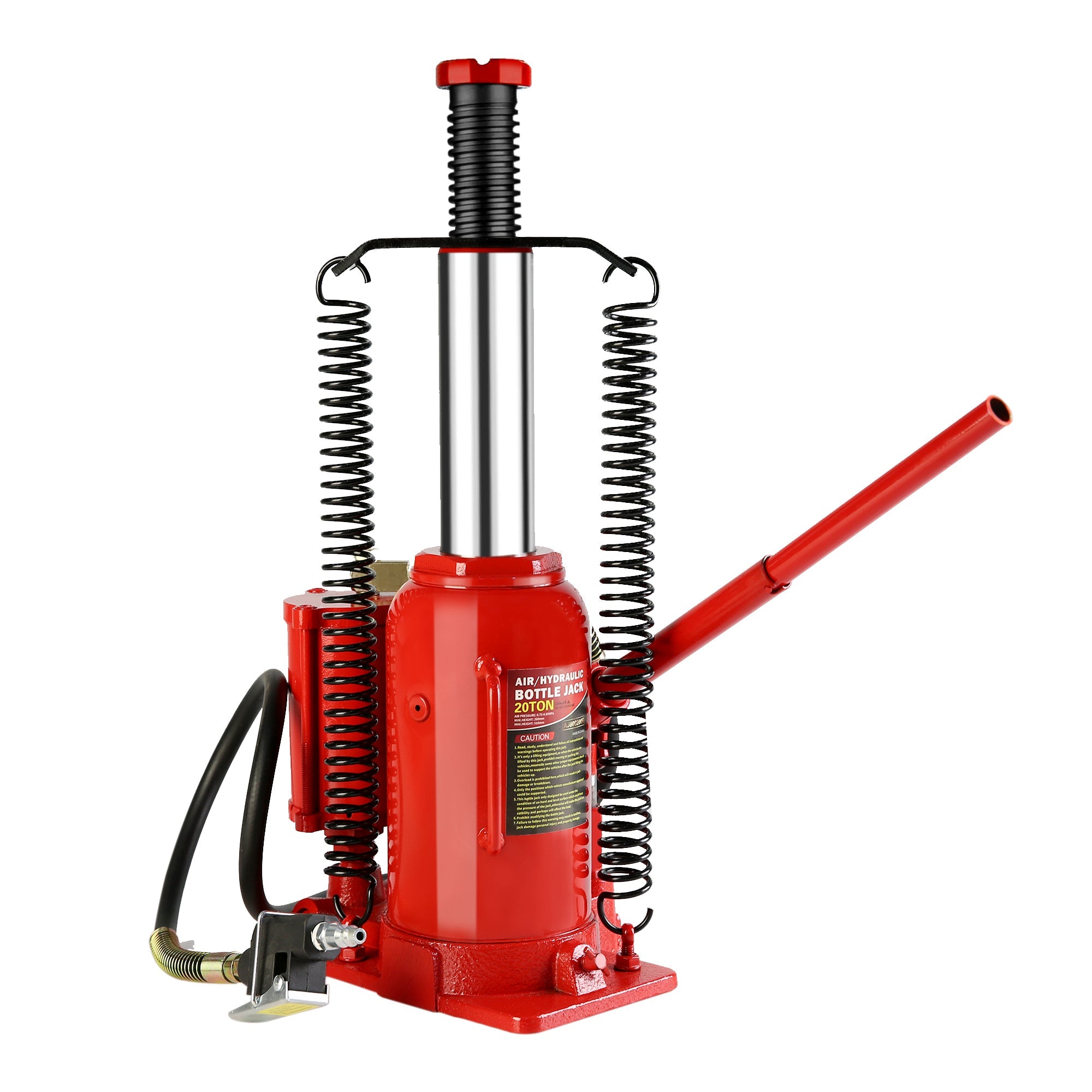 20 Ton Air Hydraulic Bottle Jack with Manual Hand Pump - Red - Fab Heavy Parts