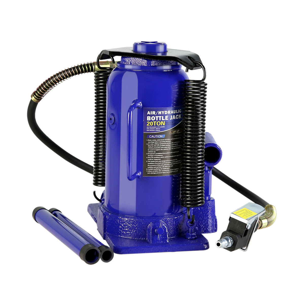 20 Ton Pneumatic Air Hydraulic Bottle Jack with Manual Hand Pump - Blue - Fab Heavy Parts