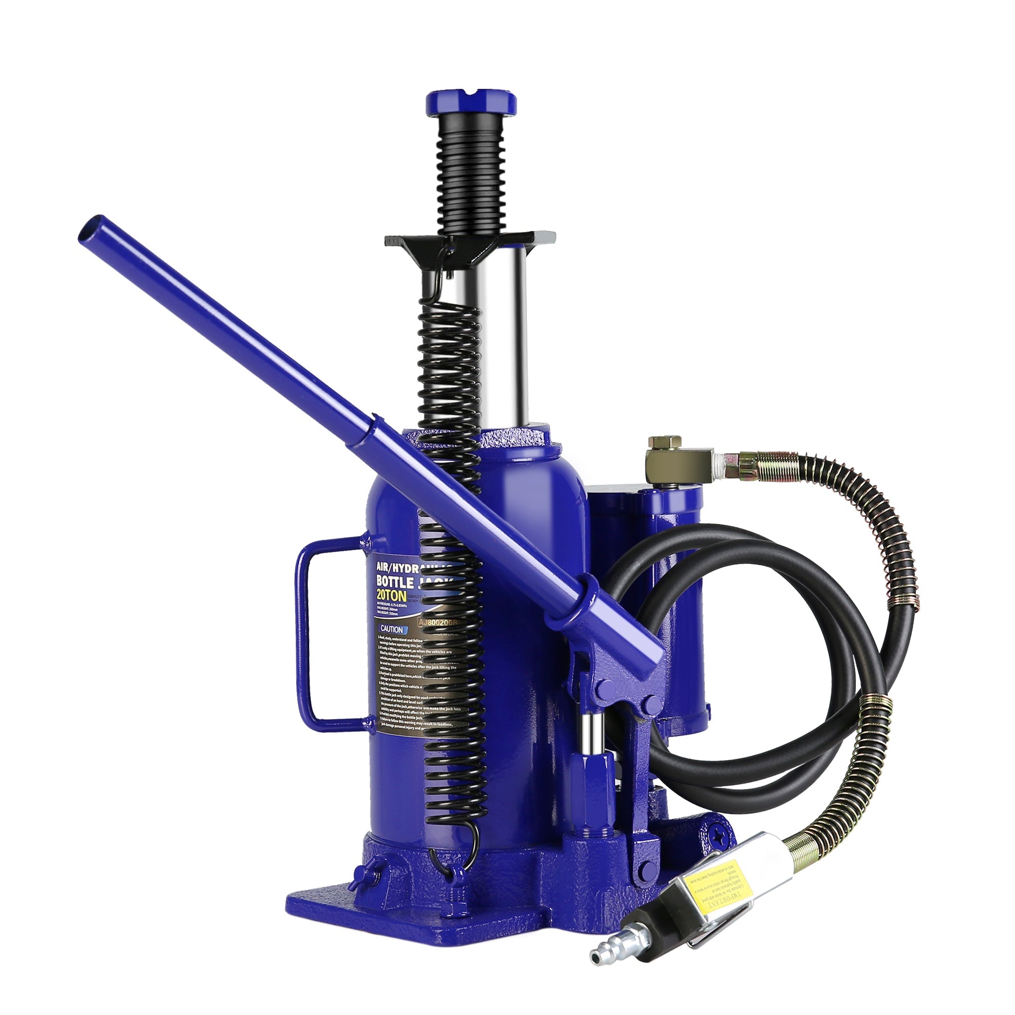 20 Ton Pneumatic Air Hydraulic Bottle Jack with Manual Hand Pump - Blue - Fab Heavy Parts