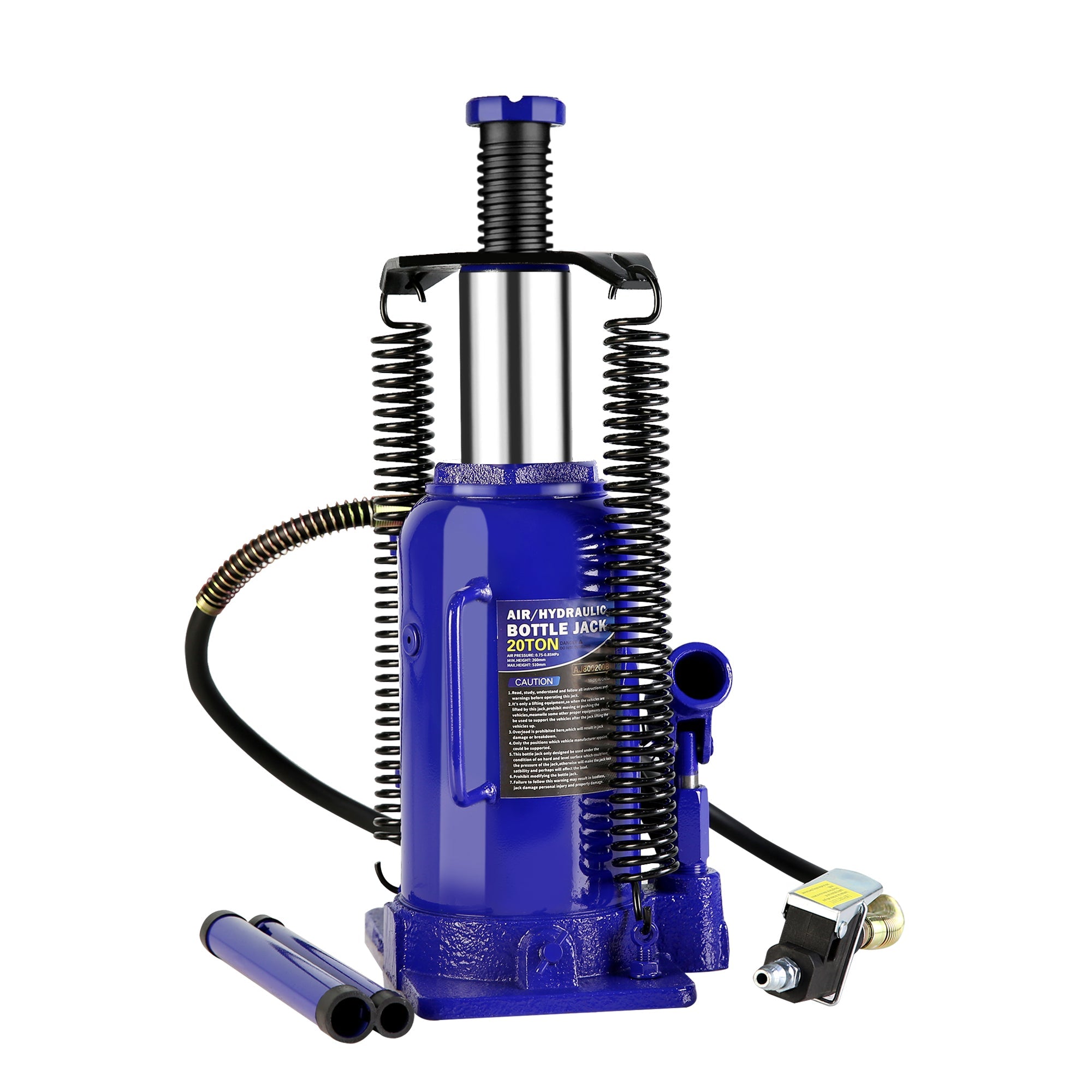 20 Ton Pneumatic Air Hydraulic Bottle Jack with Manual Hand Pump - Blue - Fab Heavy Parts
